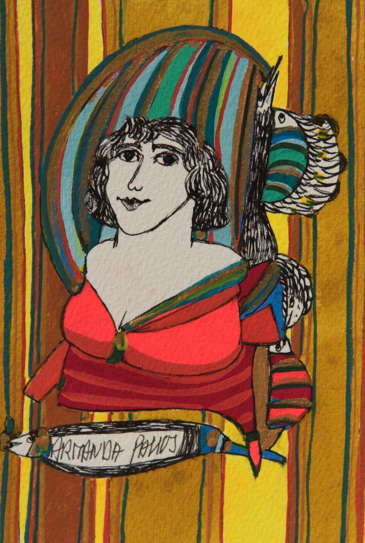 Série retrato 16, Armanda Passos, 2017, India ink and gouache on paper