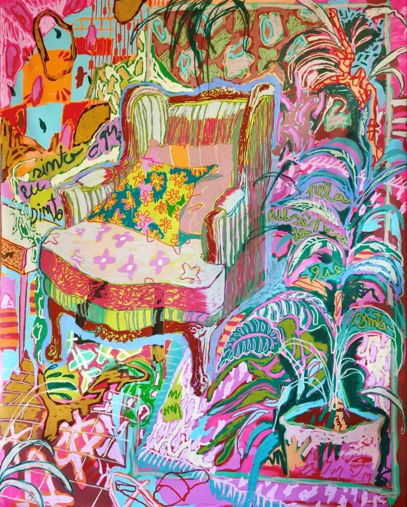 Green and Pink are enemies, Ana Malta, 2022, Mixed media on canvas