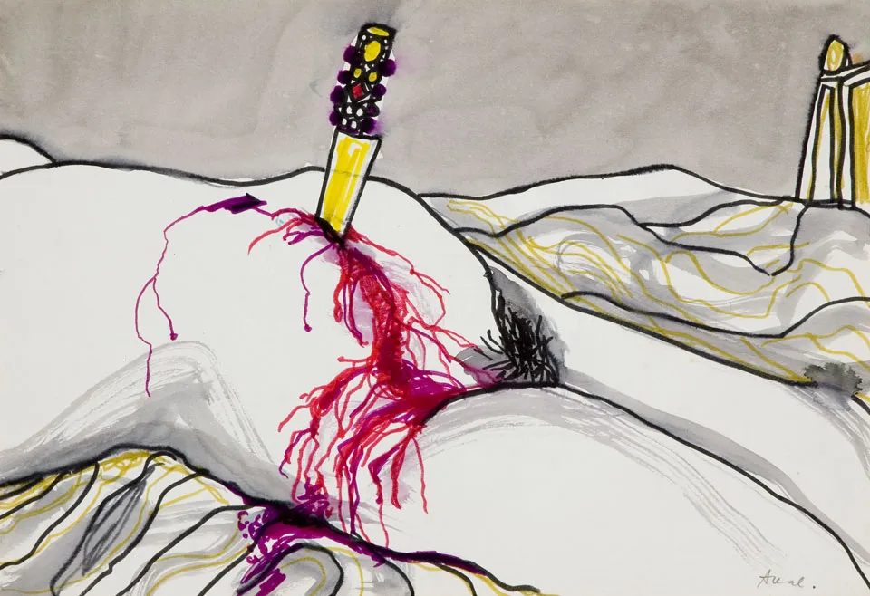 Estudo p/ colaboração c/ Teresa Horta (42-46), António Areal, 1973, Mixed media on paper