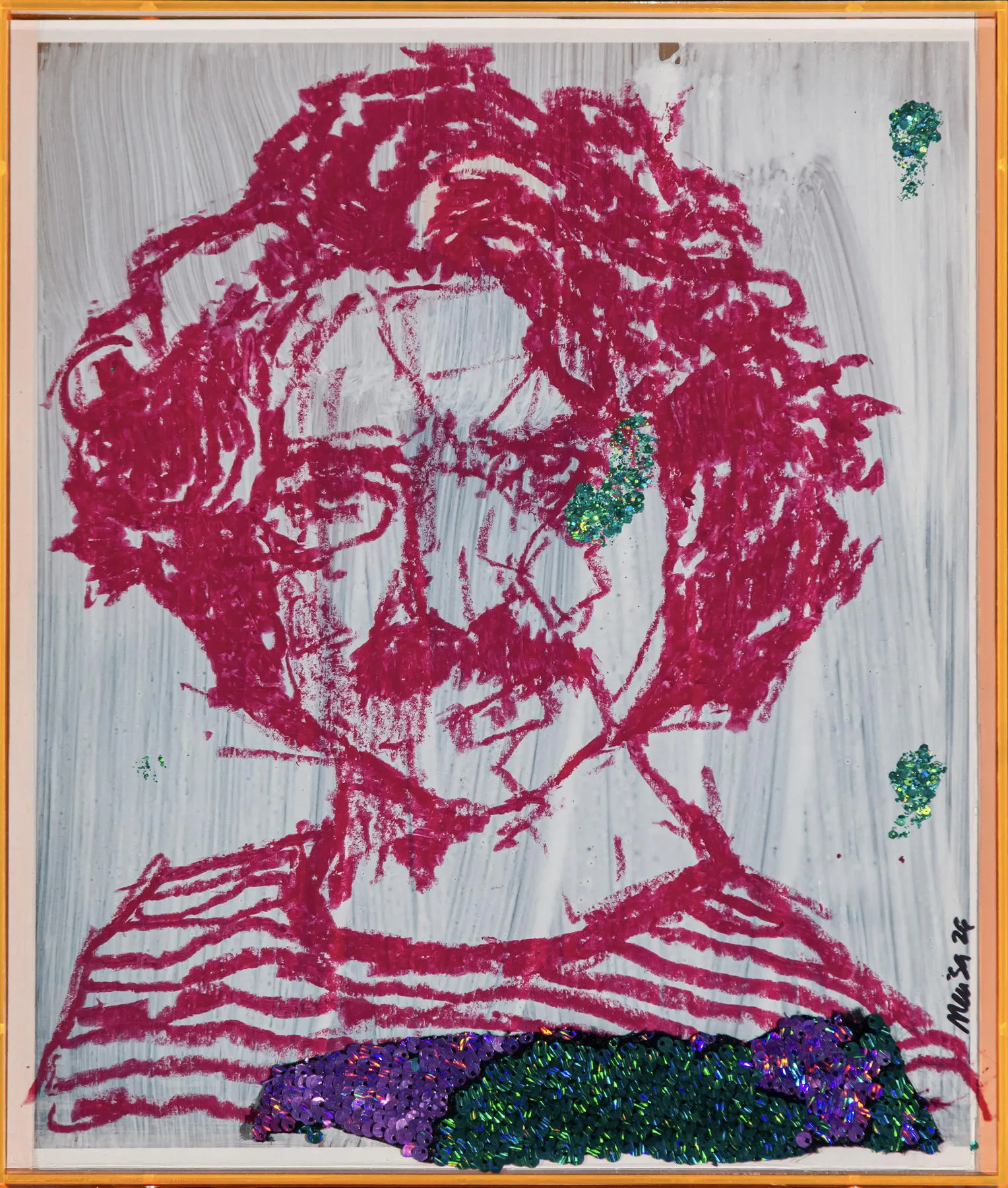 Belchior, Maísa Champalimaud, 2026, Glitter lipstick and other materials on paper print