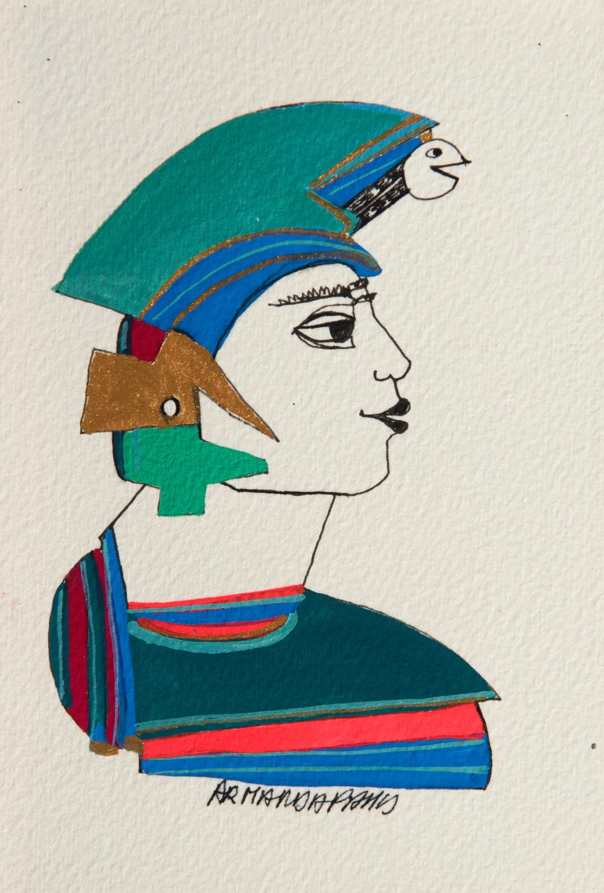 Série retrato 10, Armanda Passos, 2017, India ink and gouache on paper