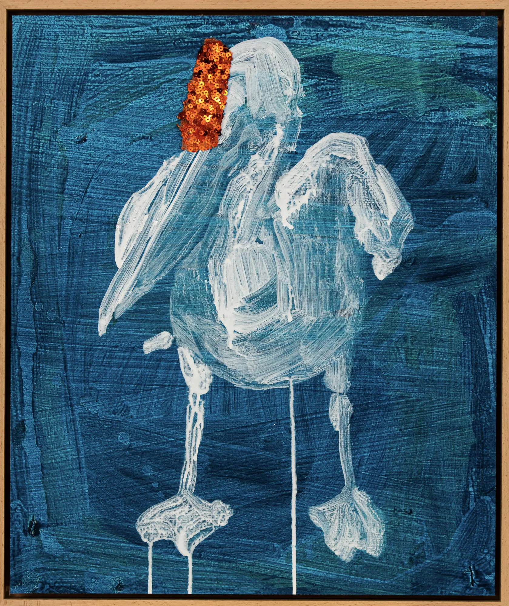 O teu lugar é no horizonte, Maísa Champalimaud, 2026, Acrylic and sequins on canvas in an embero box frame
