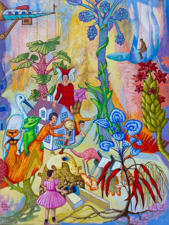 Dia de festa na floresta de João Feijão, Carlos Carreiro, 2020, Acrylic on canvas