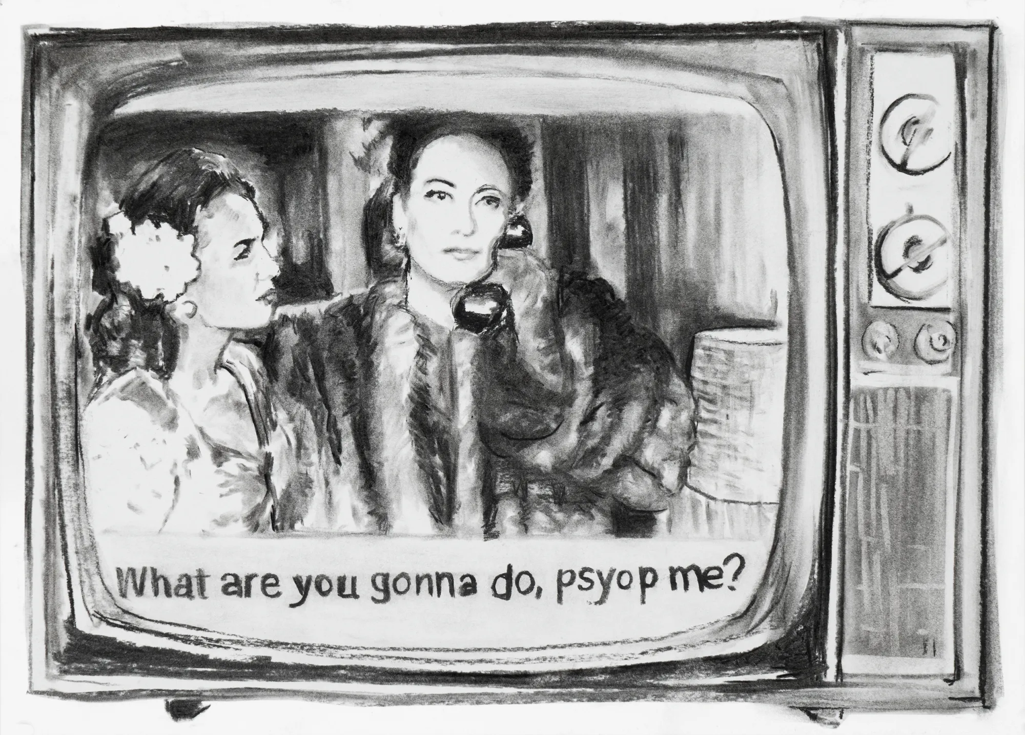 Psy op, Catarina Patrício, 2025, Charcoal on paper