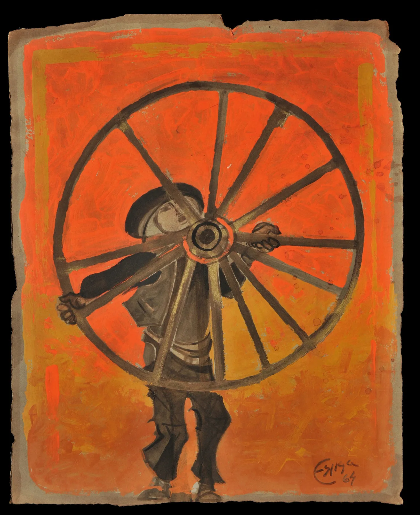 Homem com Roda, Espiga Pinto, 1964, Mixed media on paper