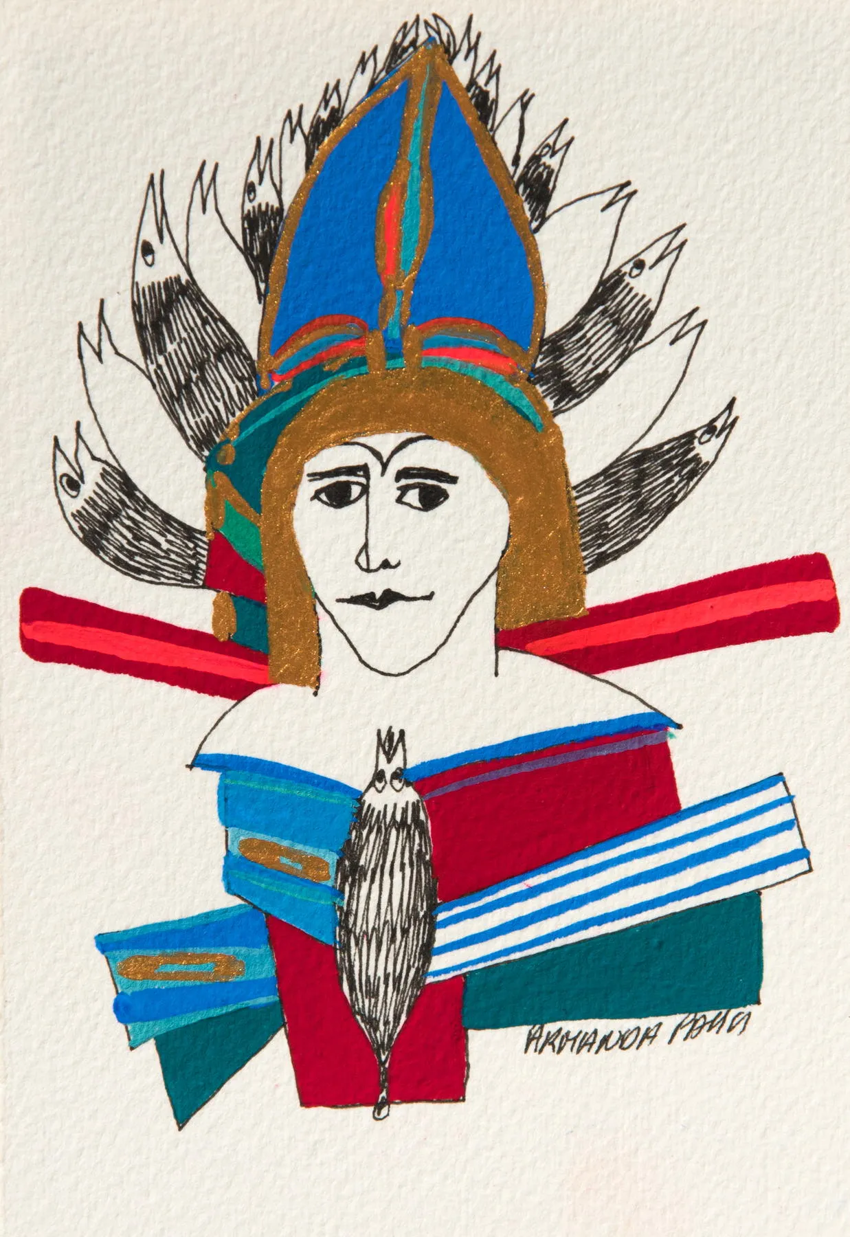 Série retrato 11, Armanda Passos, 2017, India ink and gouache on paper