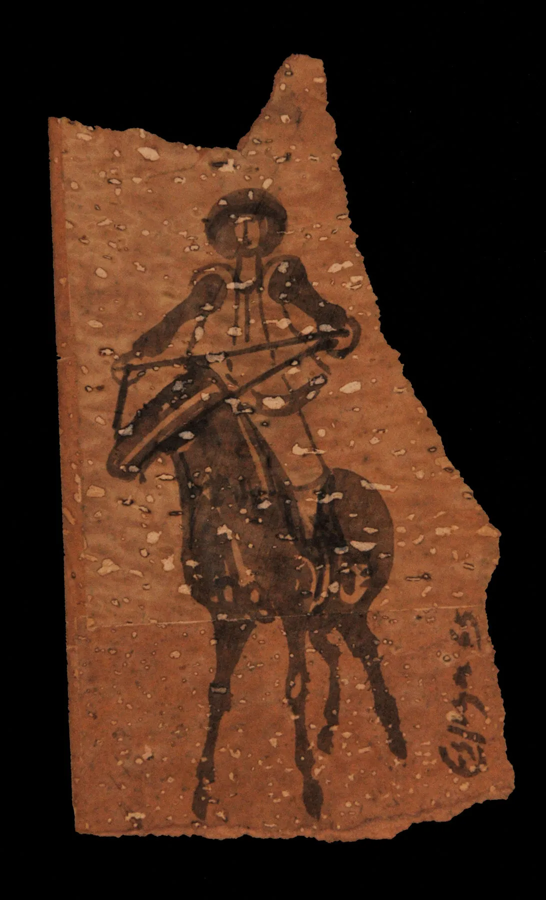 Camponesa a cavalo, Espiga Pinto, 1965, India ink on cork paper