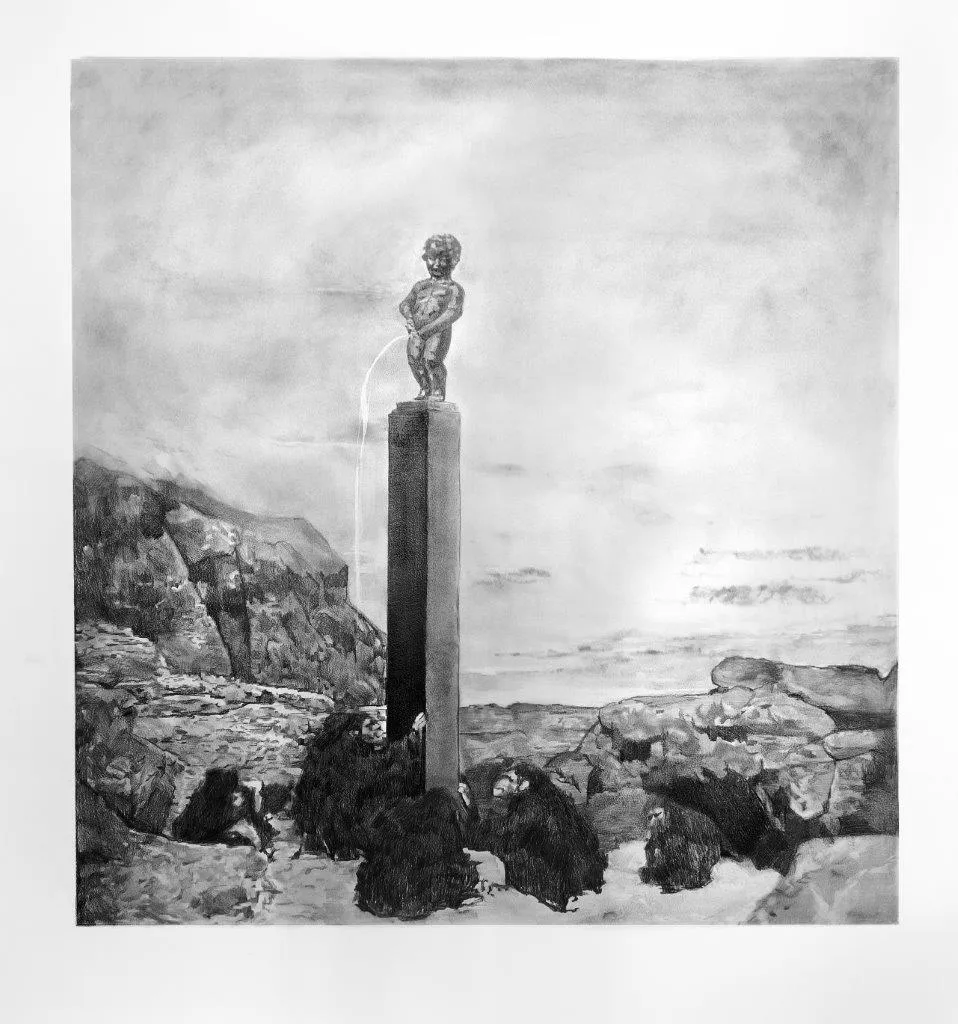 Fountain, Catarina Patrício, 2022, Graphite and charcoal on paper