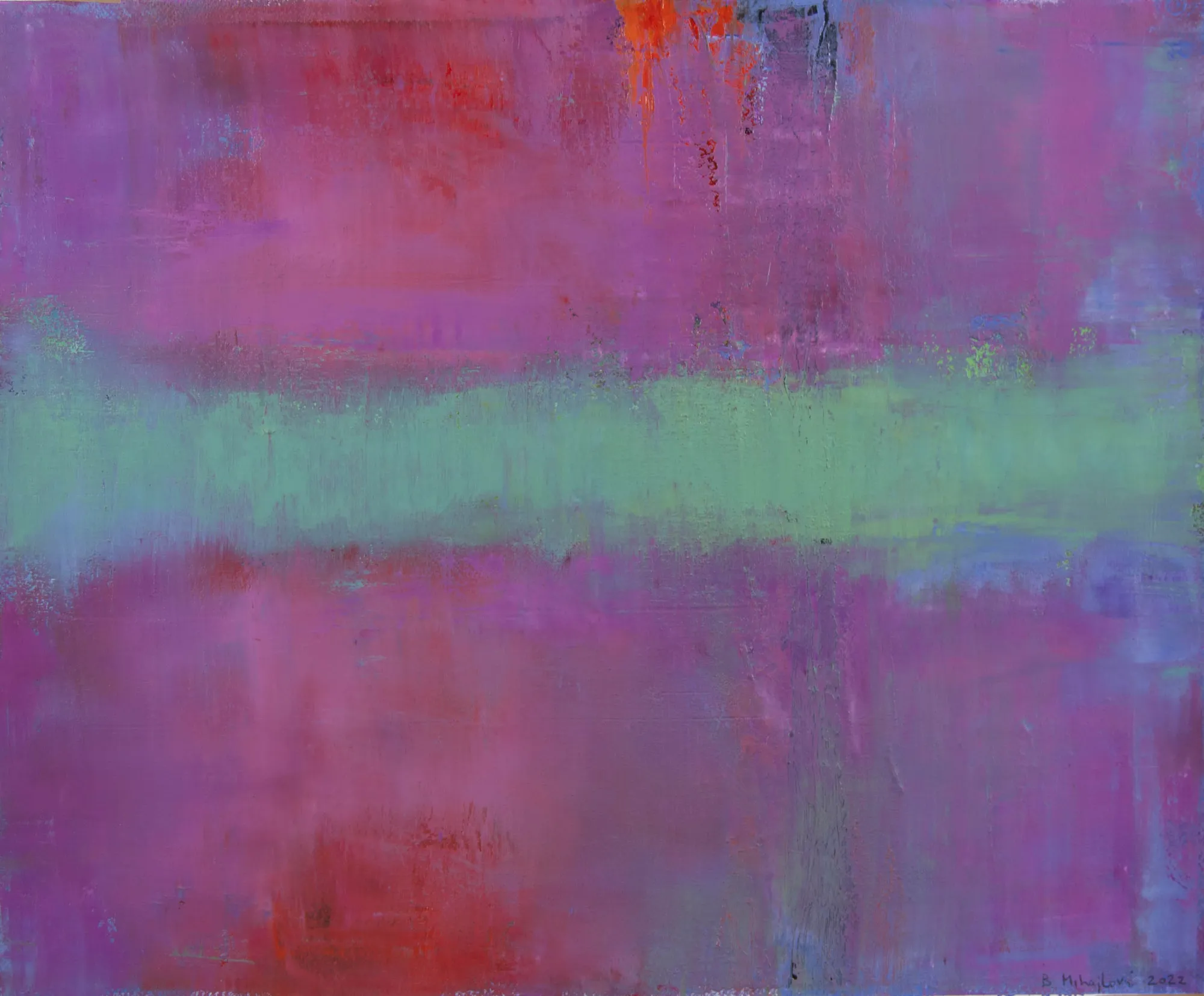 A.P.22-530 (Red Horizon V), Branislav Mihajlović, 2022, Oil on paper mounted on wood