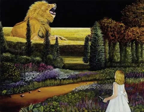 Alice and the Lion, Margarida Kendall, 2007, Oil on cardboard