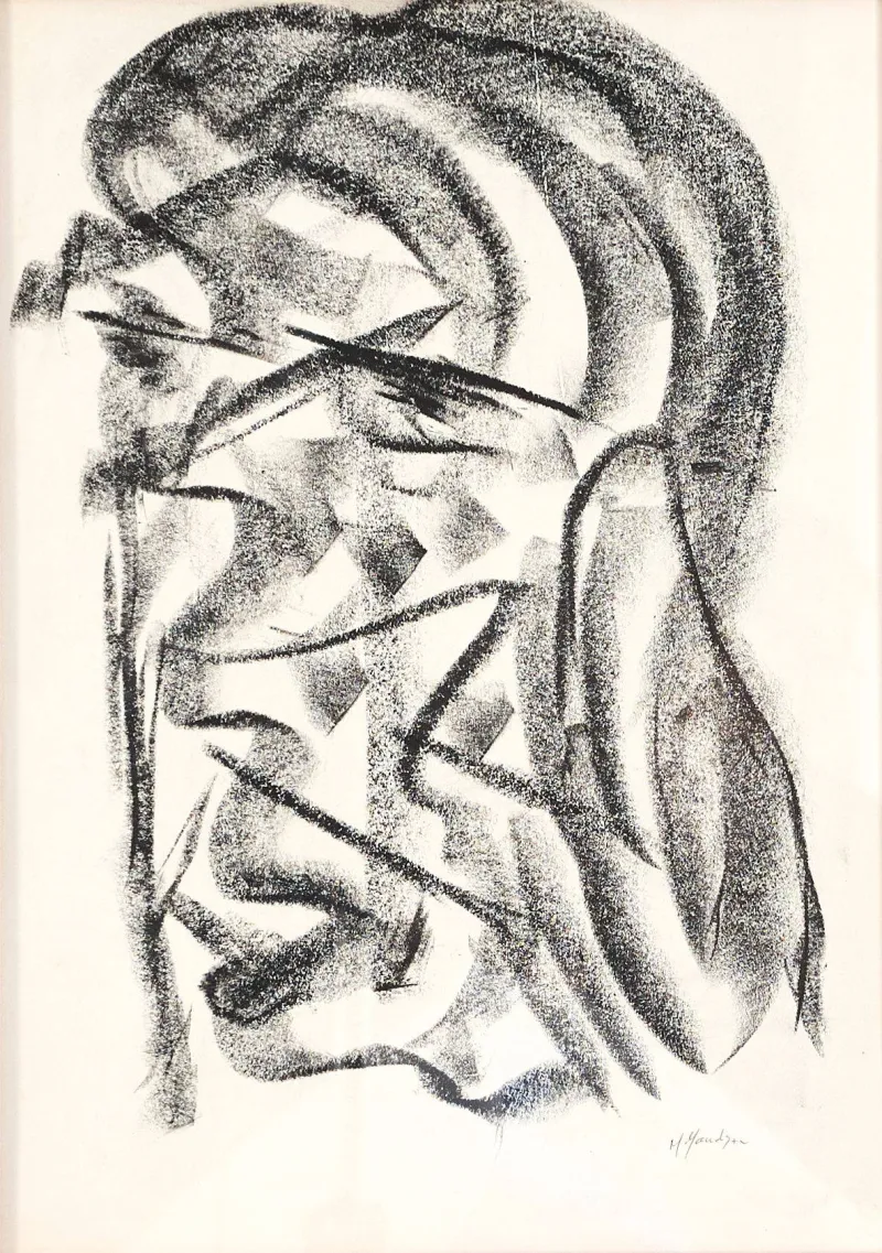 Mulher cubista, Moita Macedo, Mixed media on paper mounted on canvas