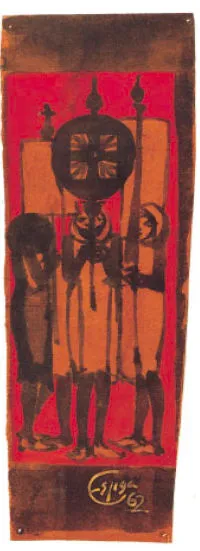 Camponeses em festa, Espiga Pinto, 1962, Mixed media on paper