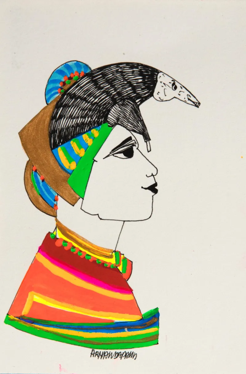 Série retrato 7, Armanda Passos, 2017, India ink and gouache on paper