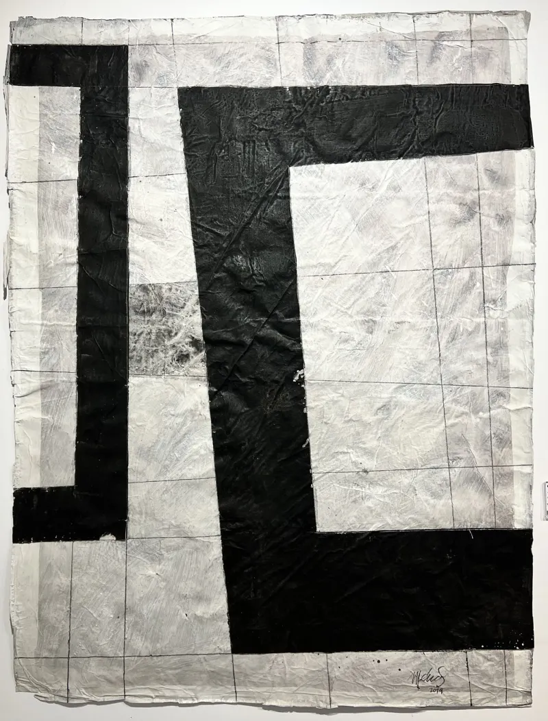 La Frontera de la Inquietud (262-59), Gustavo Mendez-Lizka, 2023, Mixed media on paper and wood