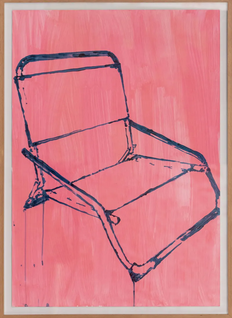 É sobre objectos casa - é sobre objectos seguros #7, Maísa Champalimaud, 2026, Acrylic on paper in a pine box frame