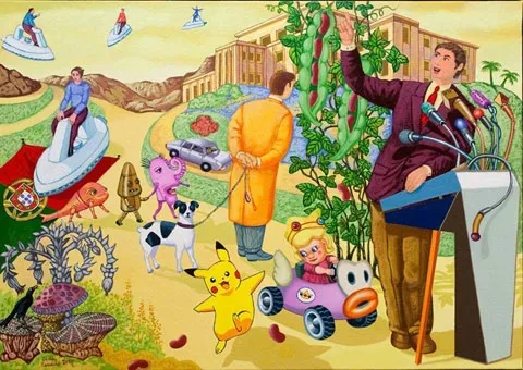 Feijões Vermelhos interrompem comício, Carlos Carreiro, 2010, Acrylic on canvas