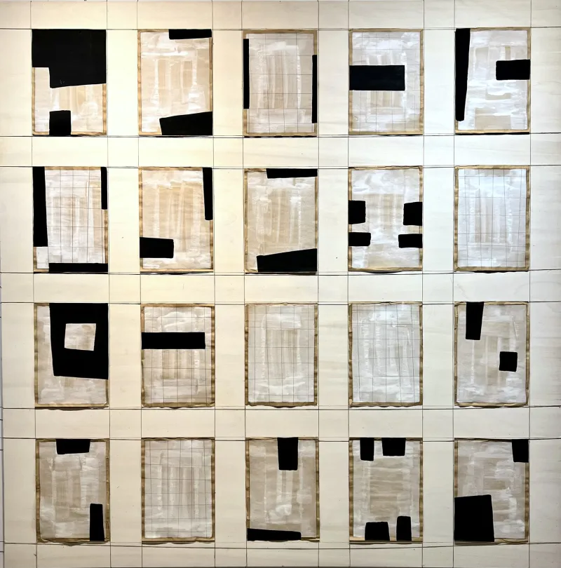 La Frontera de la Inquietud (262-58), Gustavo Mendez-Lizka, 2023, Mixed media on paper and wood